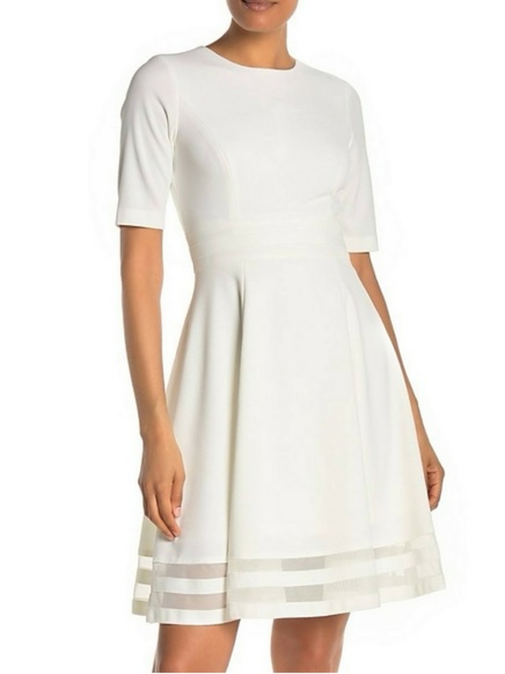 CALVIN KLEIN Short Sleeve
Illusion Hem Dress 2 Elegant White Fit-and-Flare.
